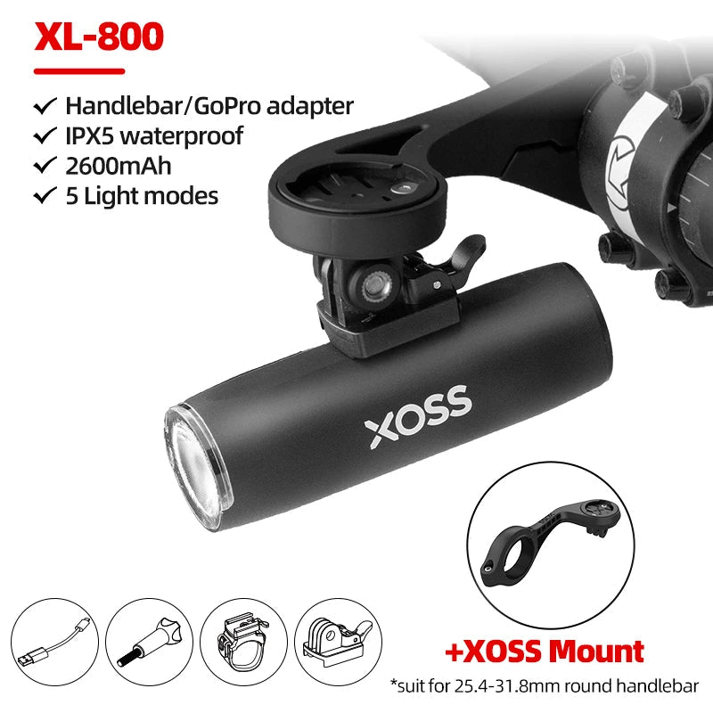 Xoss - Xl400 xl800 fiets koplamp - 400 800 lumen usb oplaadbaar alu flitser - Bivakshop