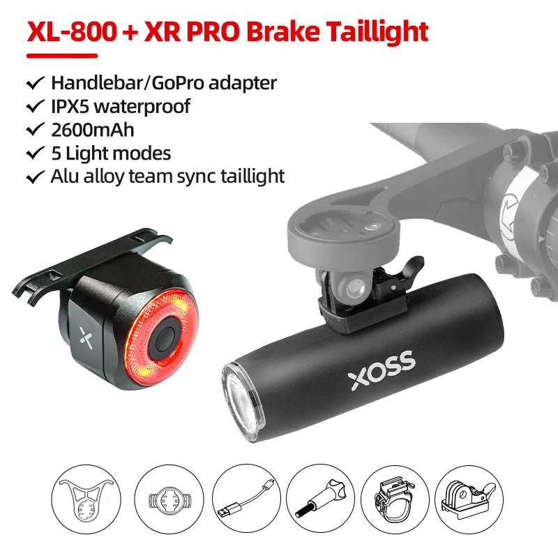 Xoss - Xl400 xl800 fiets koplamp - 400 800 lumen usb oplaadbaar alu flitser - Bivakshop