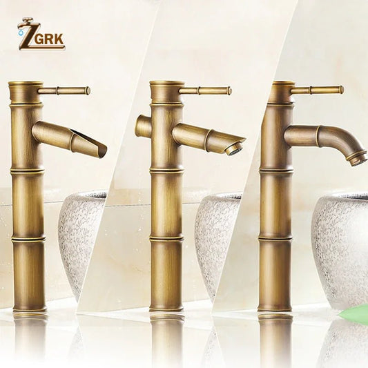 ZGRK luxe bamboe design kraan - Hoog model voor warm en koud water - Messing wastafelkraan - Bivakshop