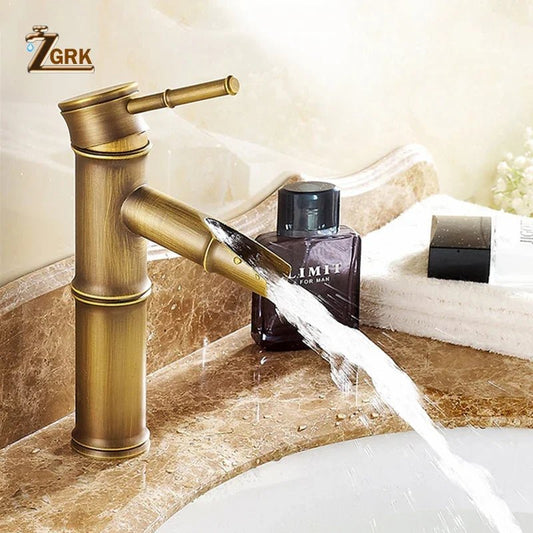 ZGRK luxe bamboe design kraan - Hoog model voor warm en koud water - Messing wastafelkraan - Bivakshop