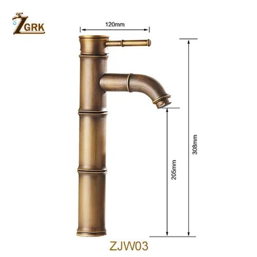 ZGRK luxe bamboe design kraan - Hoog model voor warm en koud water - Messing wastafelkraan - Bivakshop