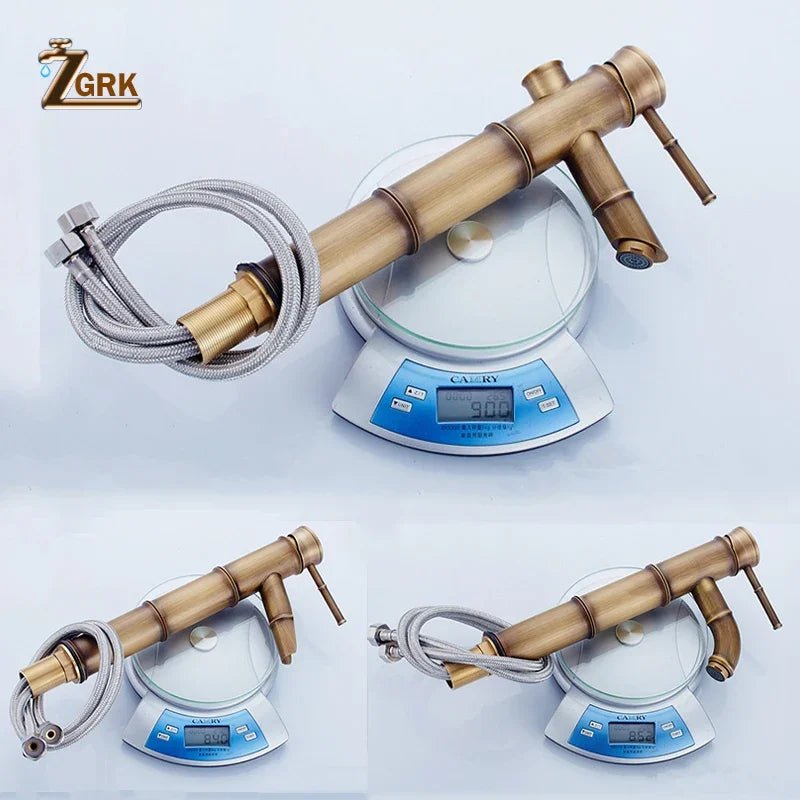 ZGRK luxe bamboe design kraan - Hoog model voor warm en koud water - Messing wastafelkraan - Bivakshop