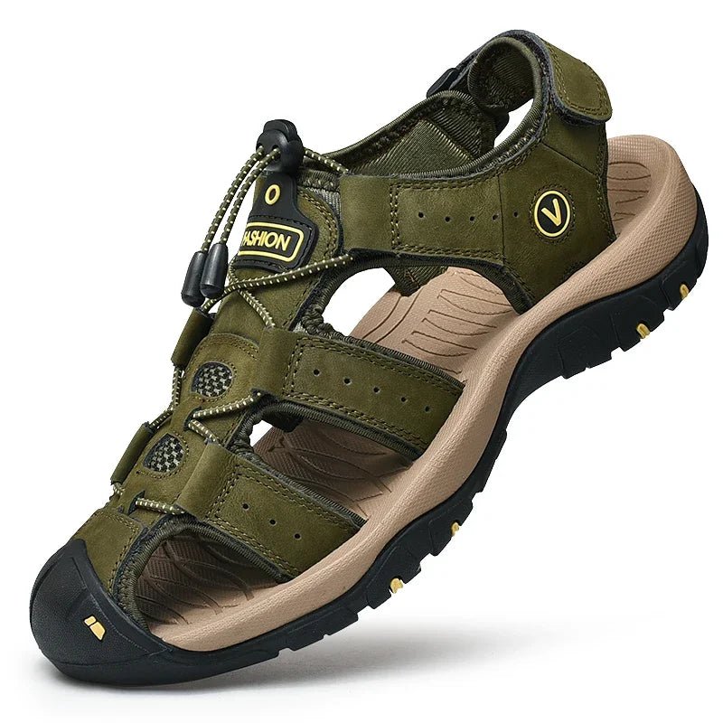 Zomers herensandalen - Van echt leer - Met elastische band en rubberen zool - Bivakshop