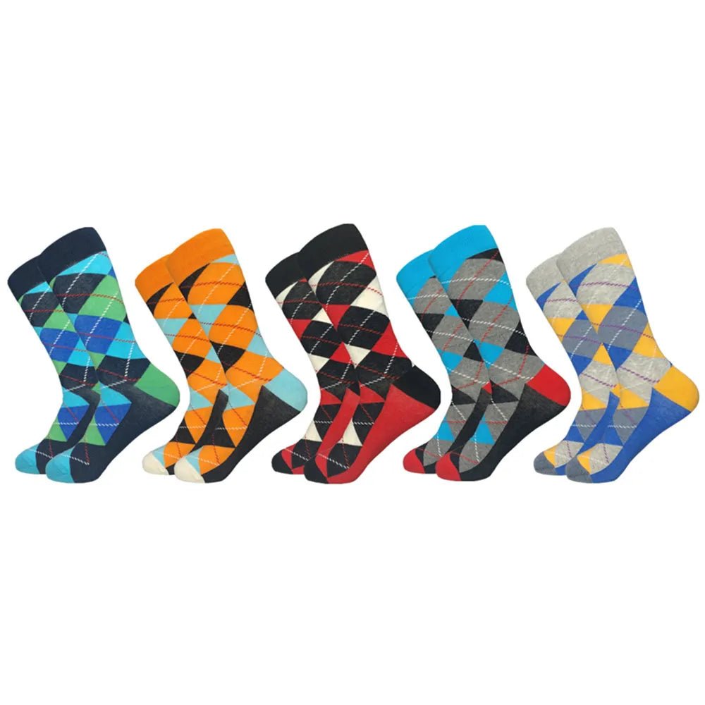 5 Paar opvallende heren katoenen sokken met kleurrijk patroon - Bivakshop