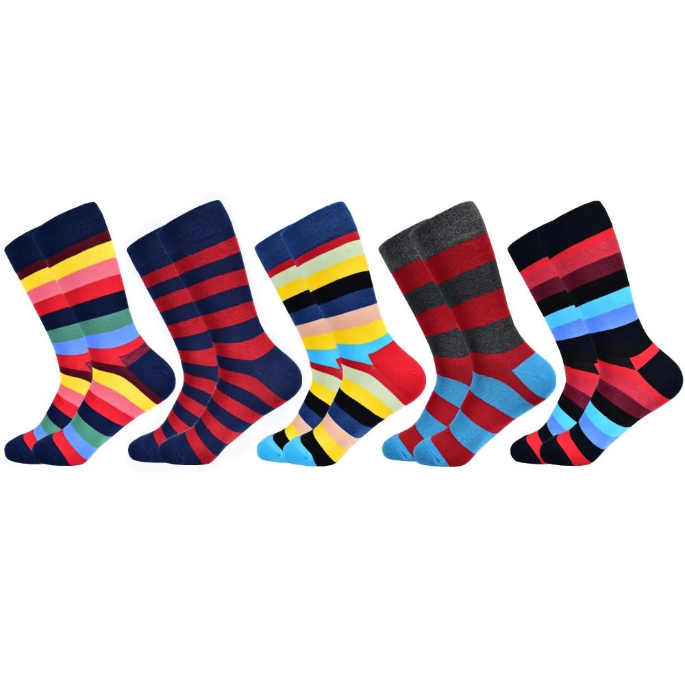 5 Paar opvallende heren katoenen sokken met kleurrijk patroon - Bivakshop