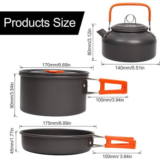 Camping kookgerei set - Aluminium draagbaar buiten servies voor koken, wandelen, en picknicken - Bivakshop