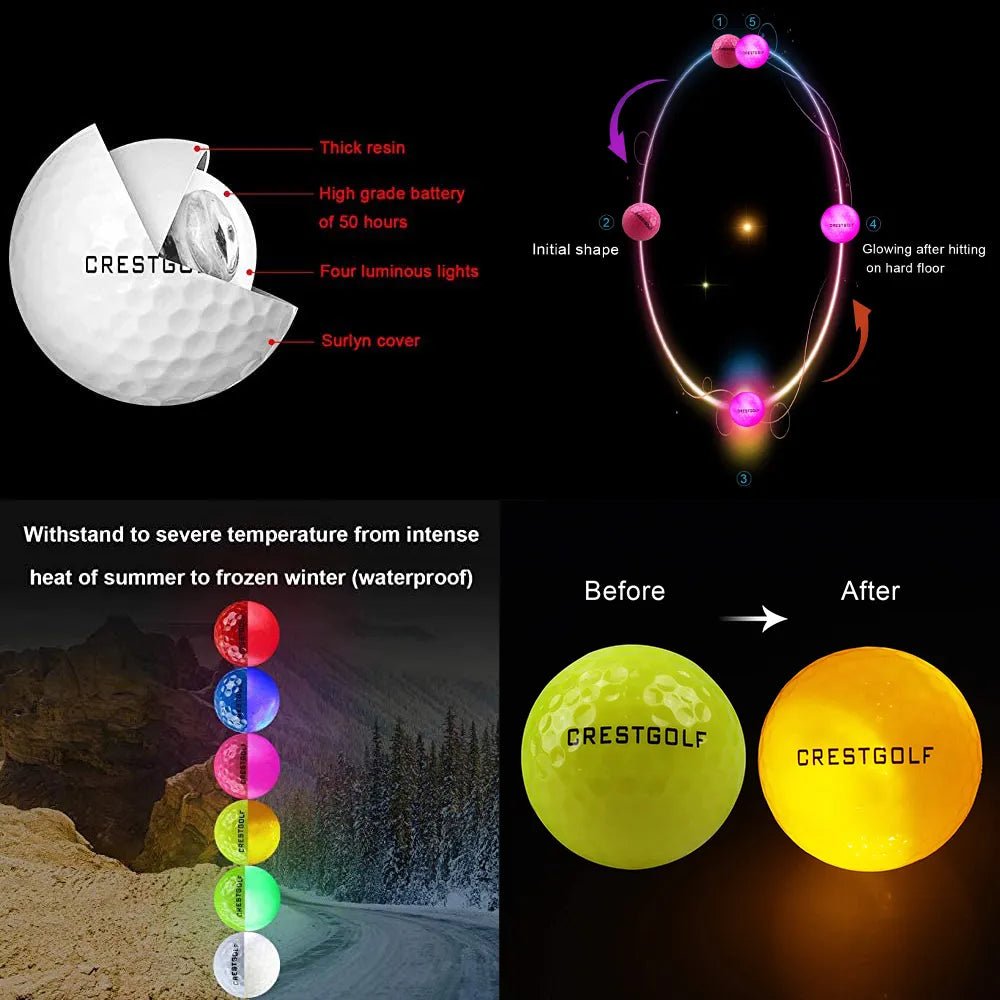 Crestgolf led golfballen - Glow-in-the-dark golfbal - Zes schitterende kleuren - Bivakshop