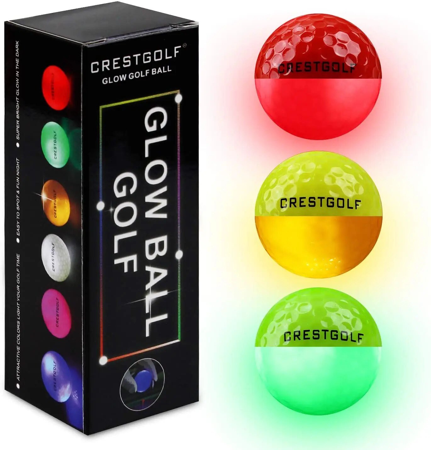 Crestgolf led golfballen - Glow-in-the-dark golfbal - Zes schitterende kleuren - Bivakshop