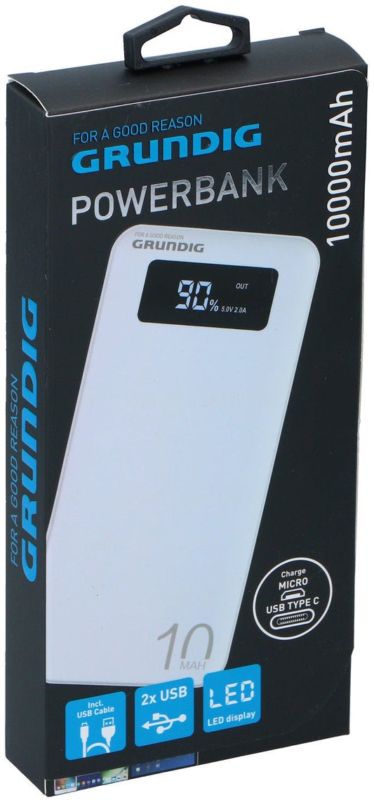 Grundig Powerbank 10000 Mah 2X Usb - Met USB kabel - Bivakshop