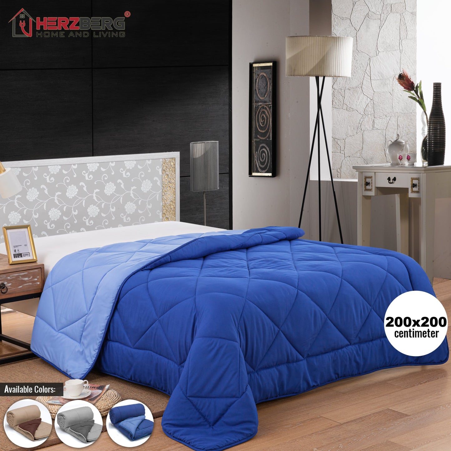 Herzberg HG-2020BCO: Tweekleurig Microfiber Dekbed - 200x200cm Grijs - Bivakshop