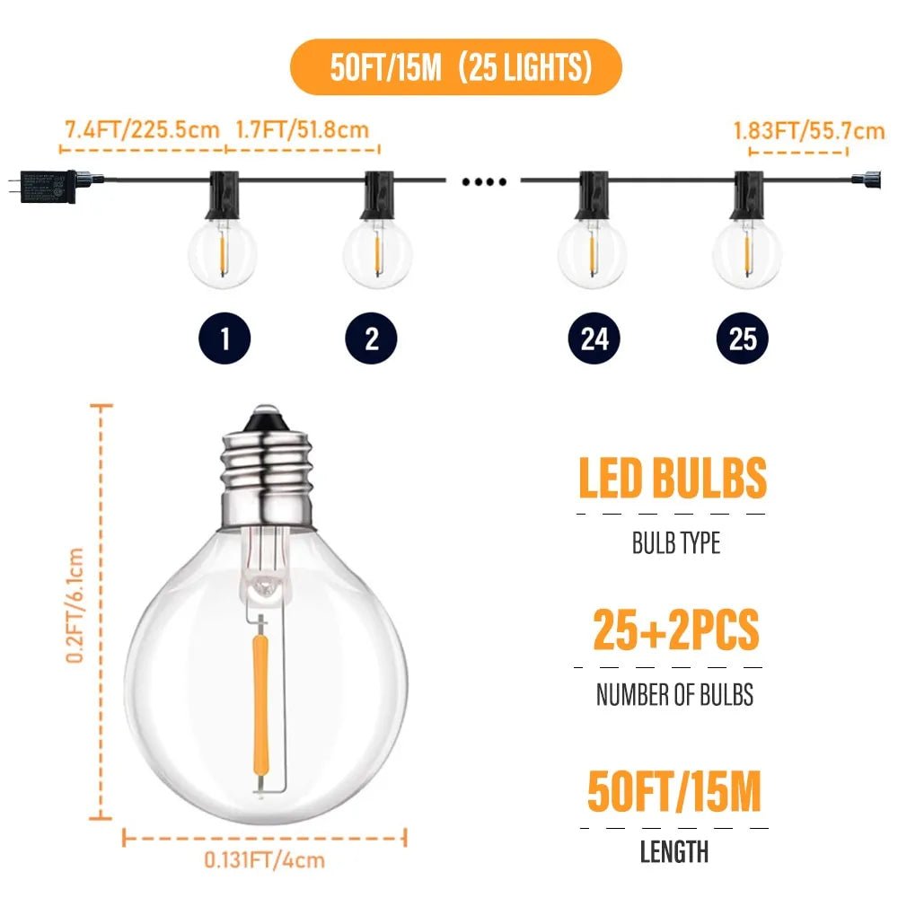 LED G40 Bal Slingerlichten - Waterdichte tuinverlichting voor buitenfeesten - Bivakshop