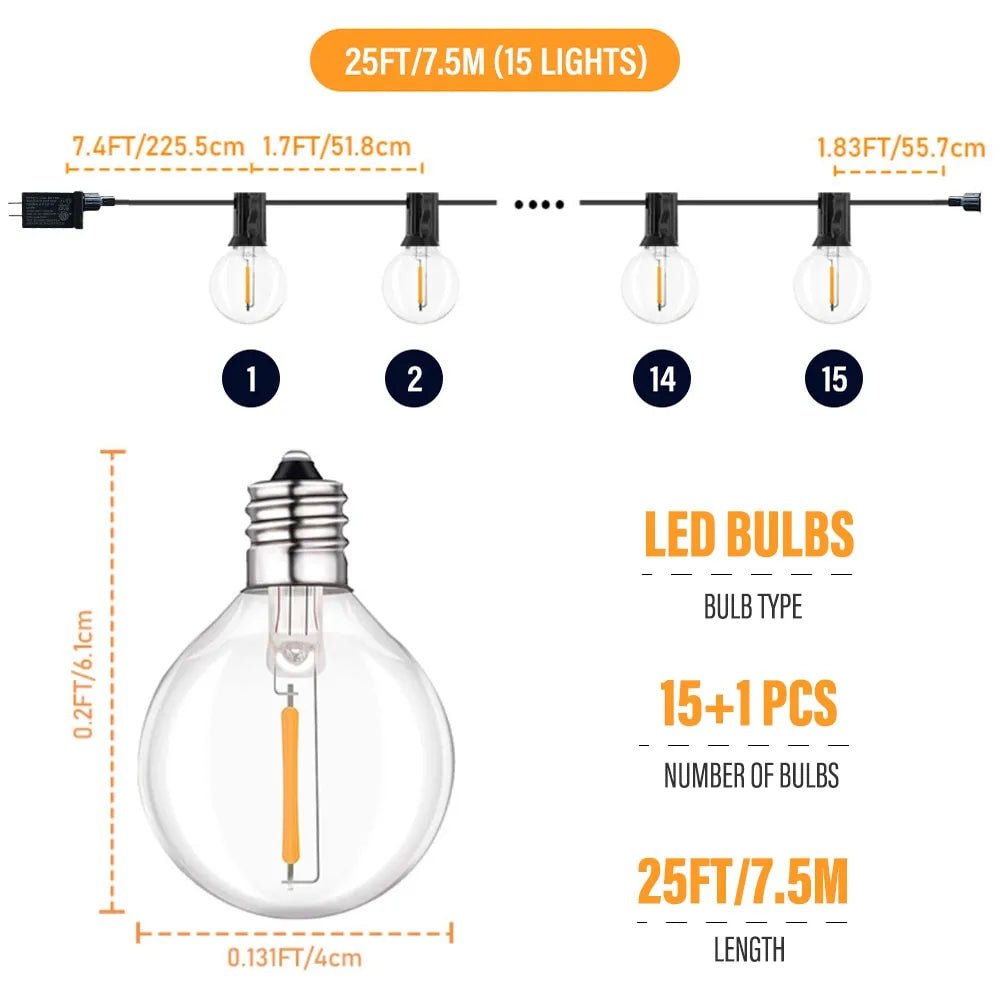 LED G40 Bal Slingerlichten - Waterdichte tuinverlichting voor buitenfeesten - Bivakshop