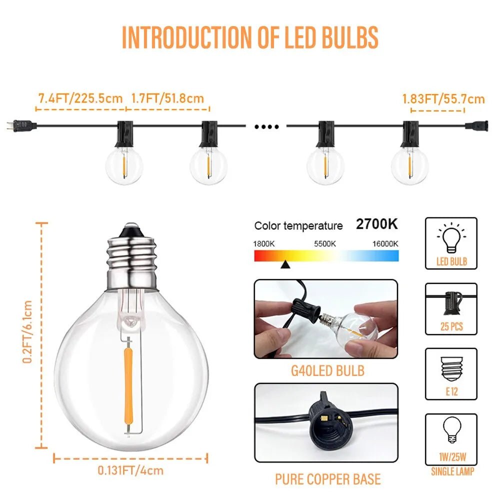 LED G40 Bal Slingerlichten - Waterdichte tuinverlichting voor buitenfeesten - Bivakshop