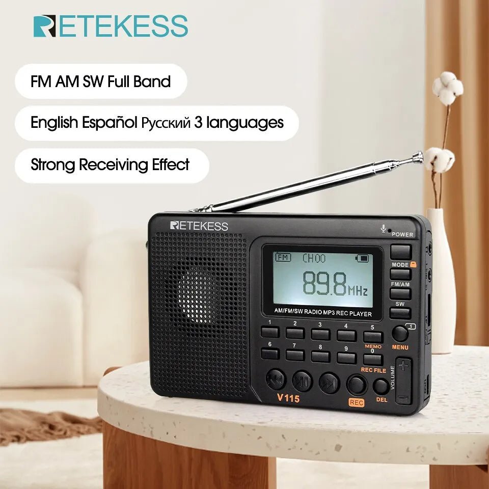 Retekess V115 Draagbare Radio - AM/FM/SW bands, oplaadbaar, ingebouwde luidspreker - Bivakshop