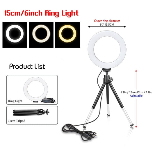 SH 16cm ringlicht met statief - Dimbaar fotografie licht - Perfect voor live streaming en YouTube video's - Bivakshop